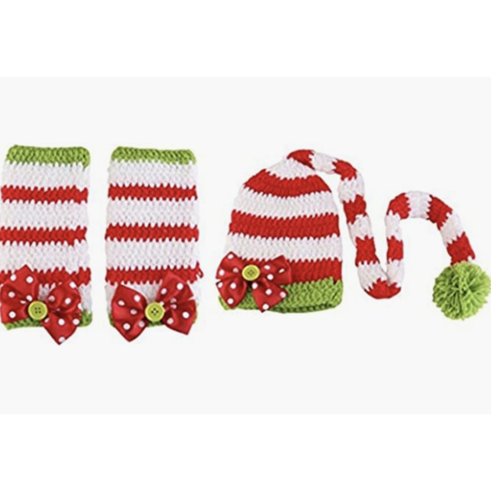 Newborn Baby CHRISTMAS Photo Shoot Knit Outfit Costume | Hat & Leggings Socks - Picture 2 of 2